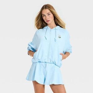 JoyLab - Women's Cropped Bubble Hem Full Zip Sweatshirt - JoyLab™ Light Blue L